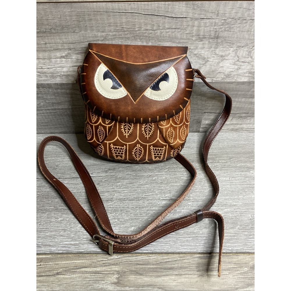 Unbranded Owl Crossbody Bag Womens Small Brown Good Tooled Leather Artisan Boho